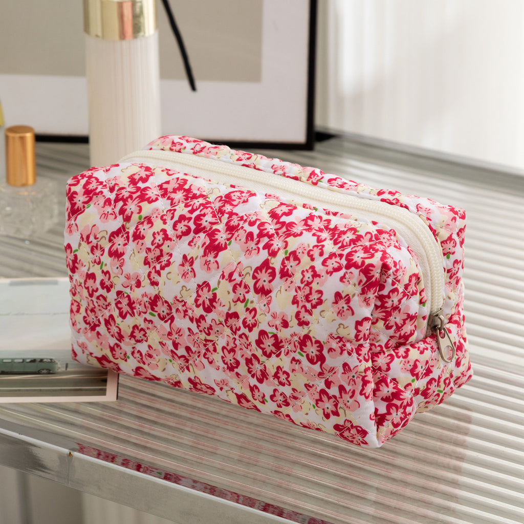 Padded Quilted Zip Cosmetic Pouch - Rfloral