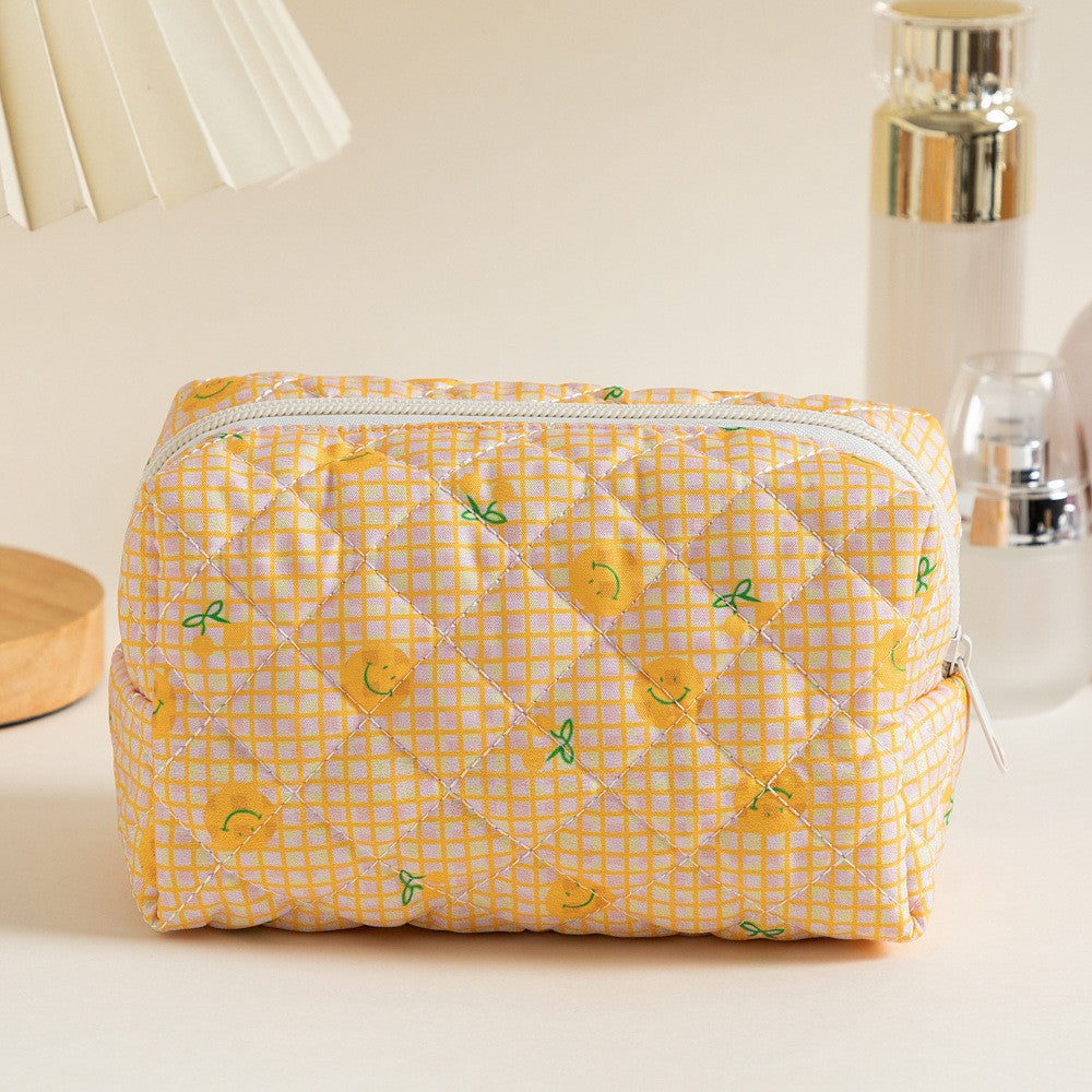 Padded Quilted Zip Cosmetic Pouch - SmilFace