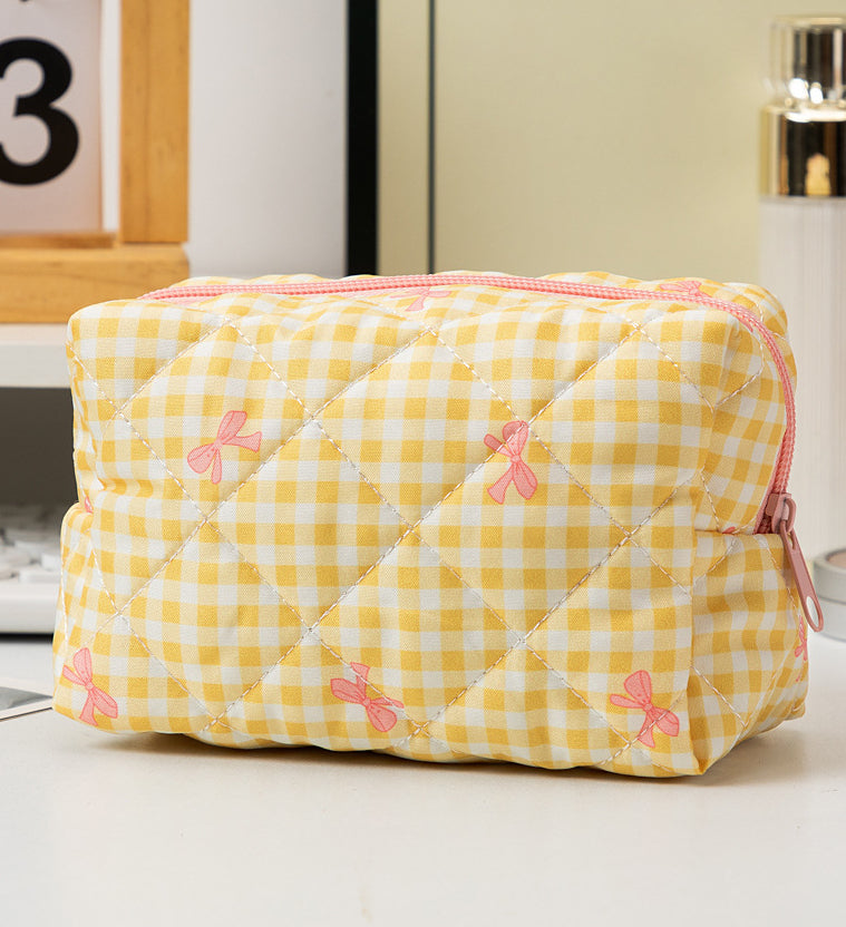 Padded Quilted Zip Cosmetic Pouch - Yellow - 1