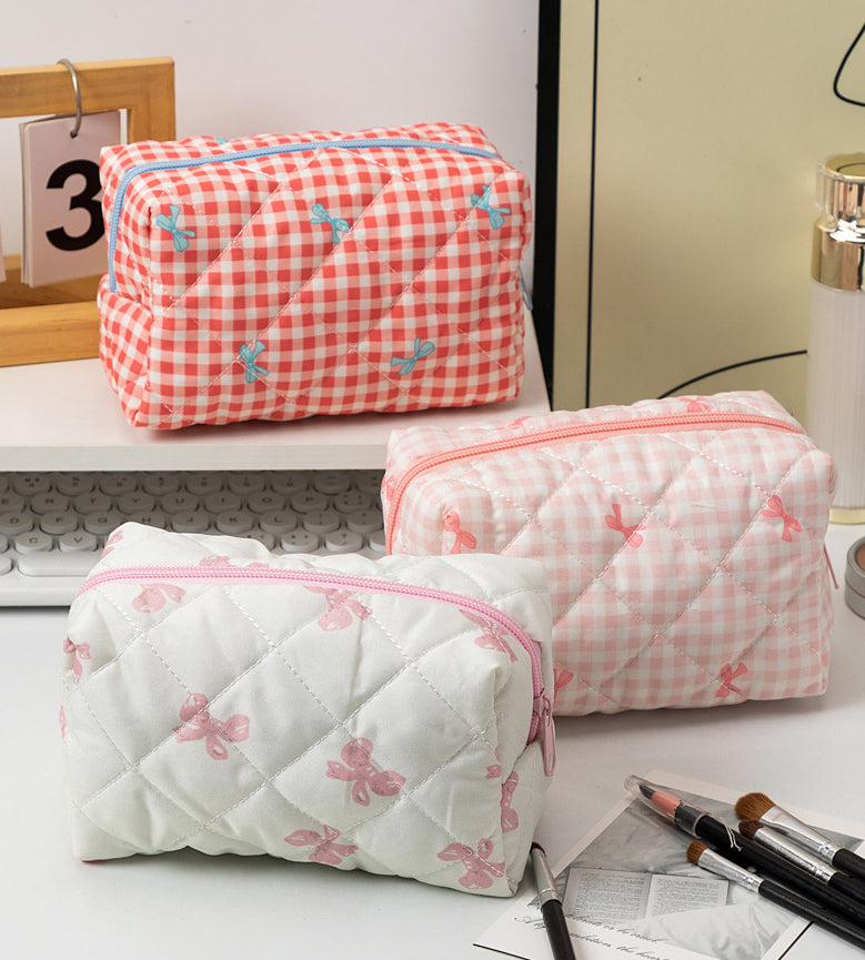 Padded Quilted Zip Cosmetic Pouch - Yellow - 2