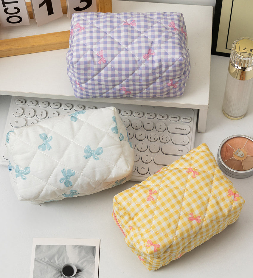 Padded Quilted Zip Cosmetic Pouch - Yellow - 3