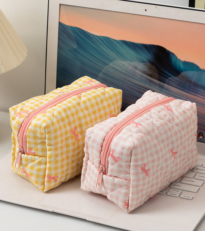 Padded Quilted Zip Cosmetic Pouch - Yellow - 4