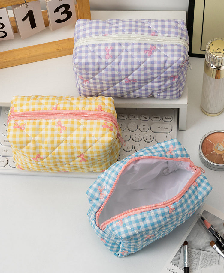 Padded Quilted Zip Cosmetic Pouch - Yellow - 5