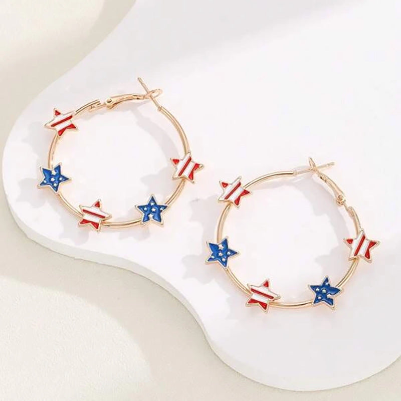 Patriotic Star and Stripe Hoop Earrings