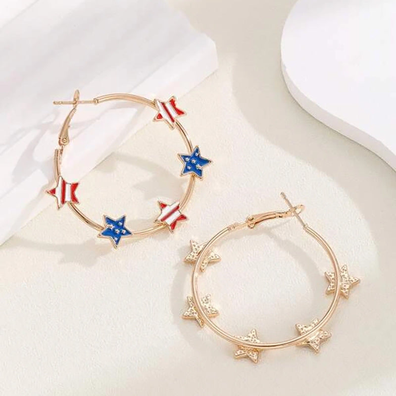 Patriotic Star and Stripe Hoop Earrings - golden - 1