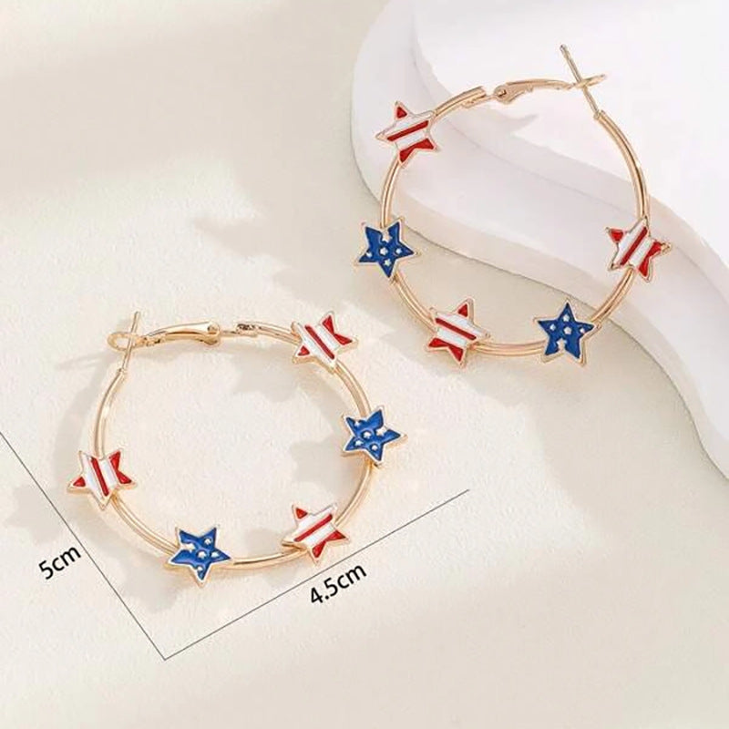 Patriotic Star and Stripe Hoop Earrings - golden - 2