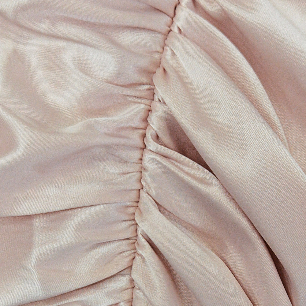 Off Shoulder Ruched Satin Wrap Mini Dress - Pink - 12