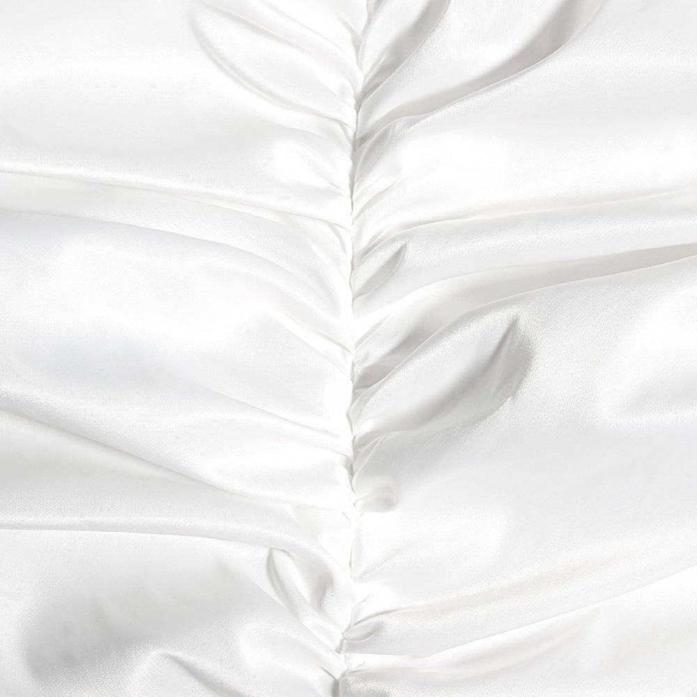 Off Shoulder Ruched Satin Wrap Mini Dress - White - 8
