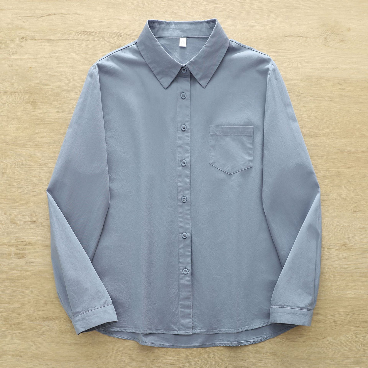 Oversized Cotton Button Down Shirt With Pocket - Grey