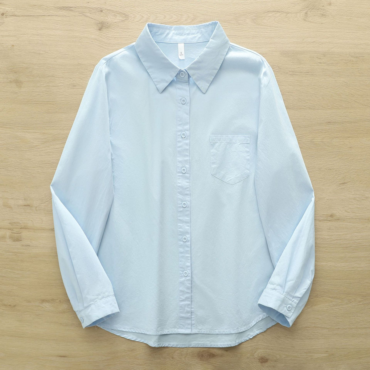 Oversized Cotton Button Down Shirt With Pocket - LightBlue