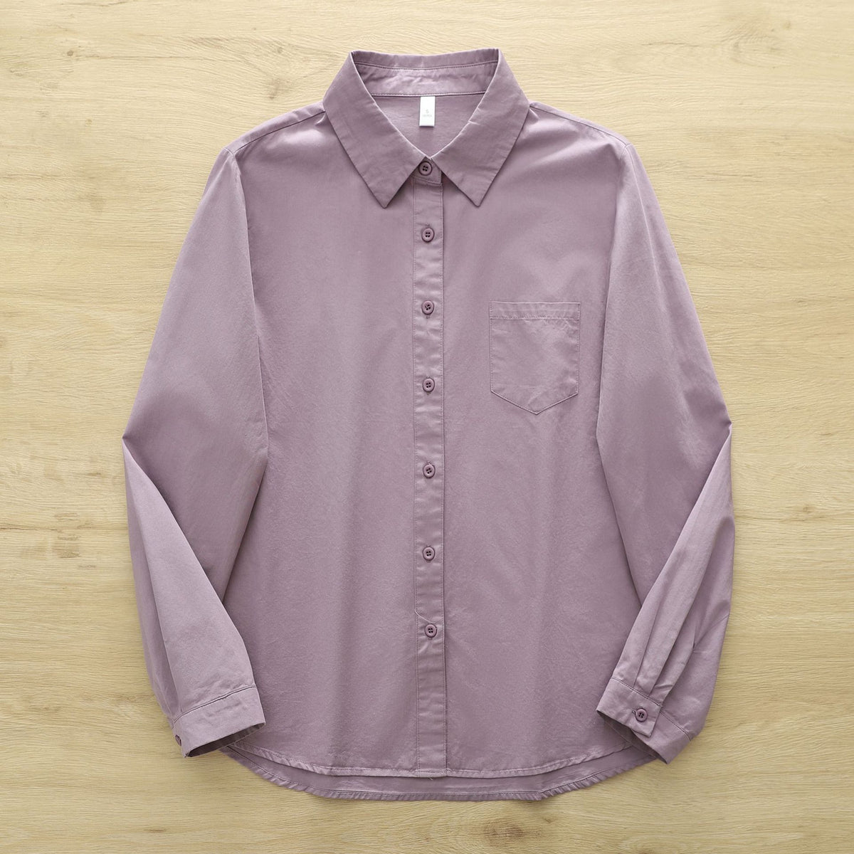 Oversized Cotton Button Down Shirt With Pocket - Purple