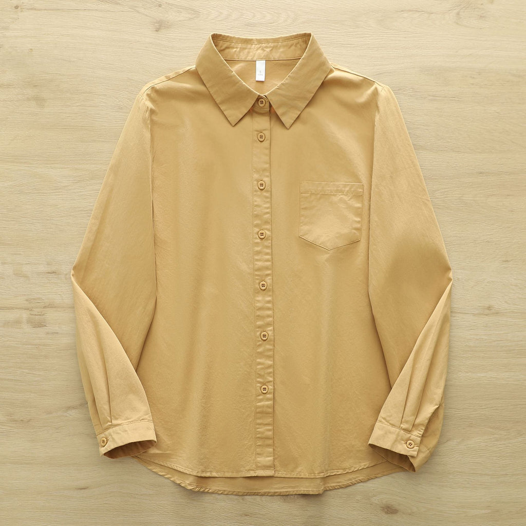Oversized Cotton Button Down Shirt With Pocket - Sand