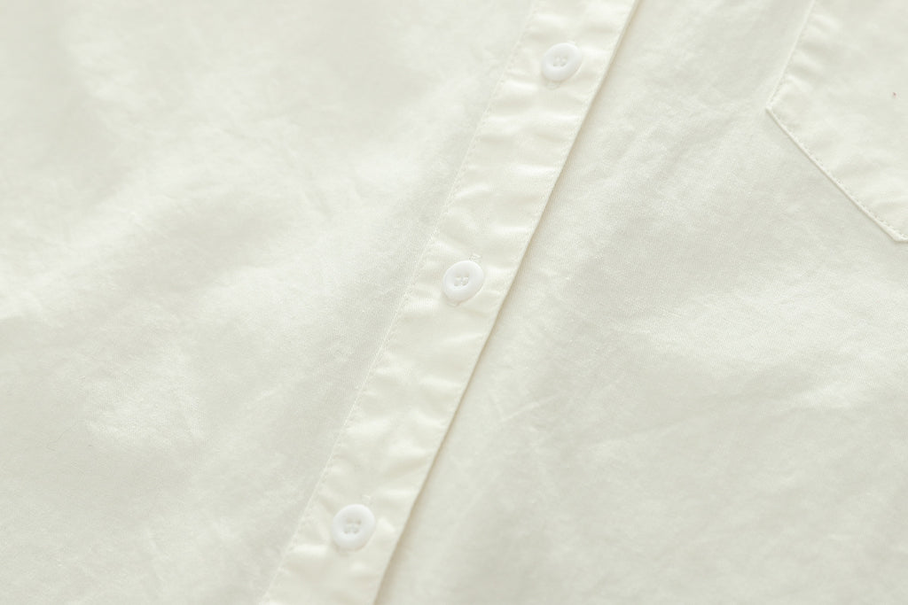 Oversized Cotton Button Down Shirt With Pocket - White - 5