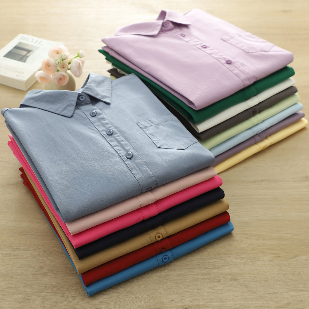 Oversized Cotton Button Down Shirt With Pocket - view 3