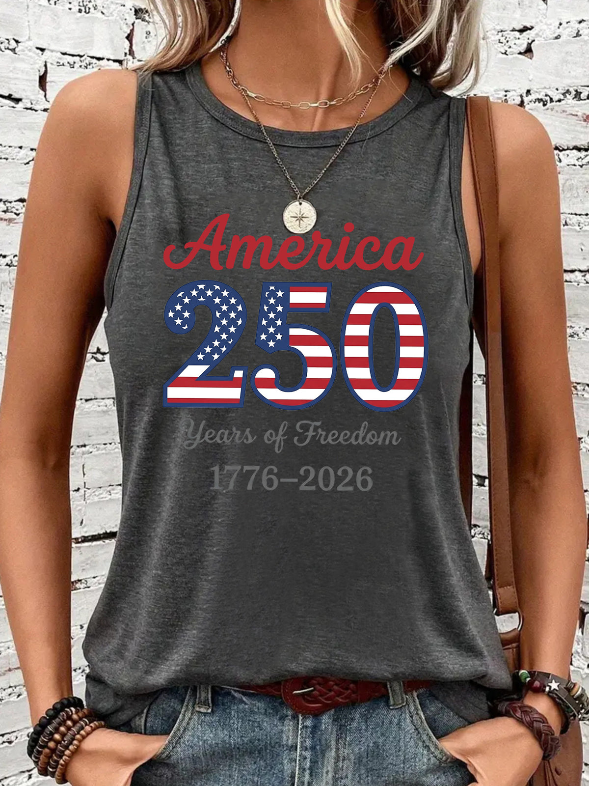 America 250 Years Of Freedom Graphic Tank - Darkgrey