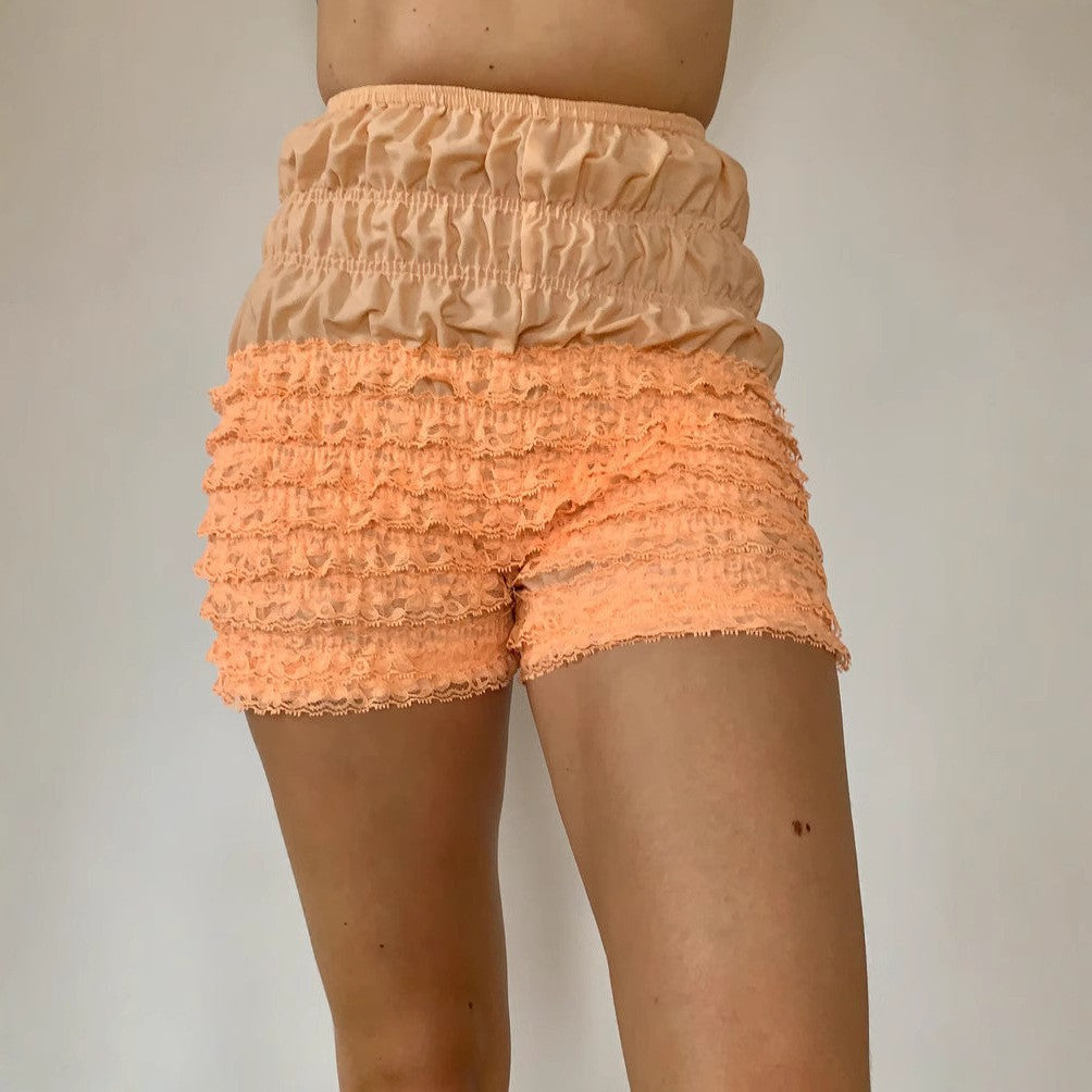 Ruffled Lace Layered Bloomer Shorts - Orange