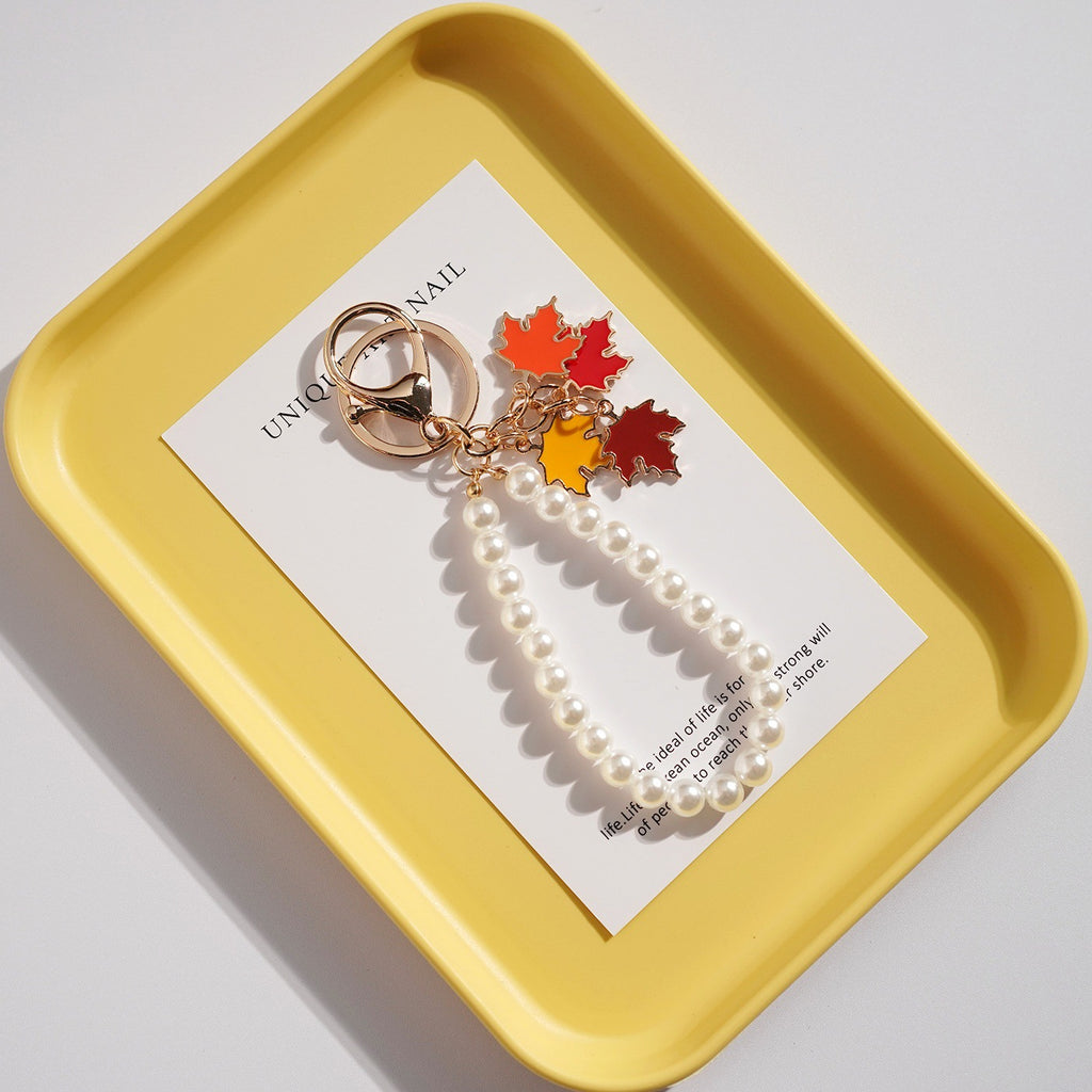 Maple Leaf Pearl Beaded Keychain - NO-6