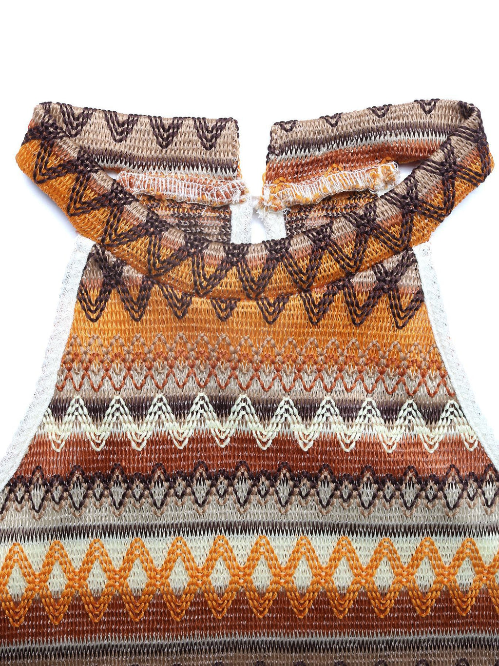 Crochet Halter Top And Ruched Skirt Set - Orange - 2