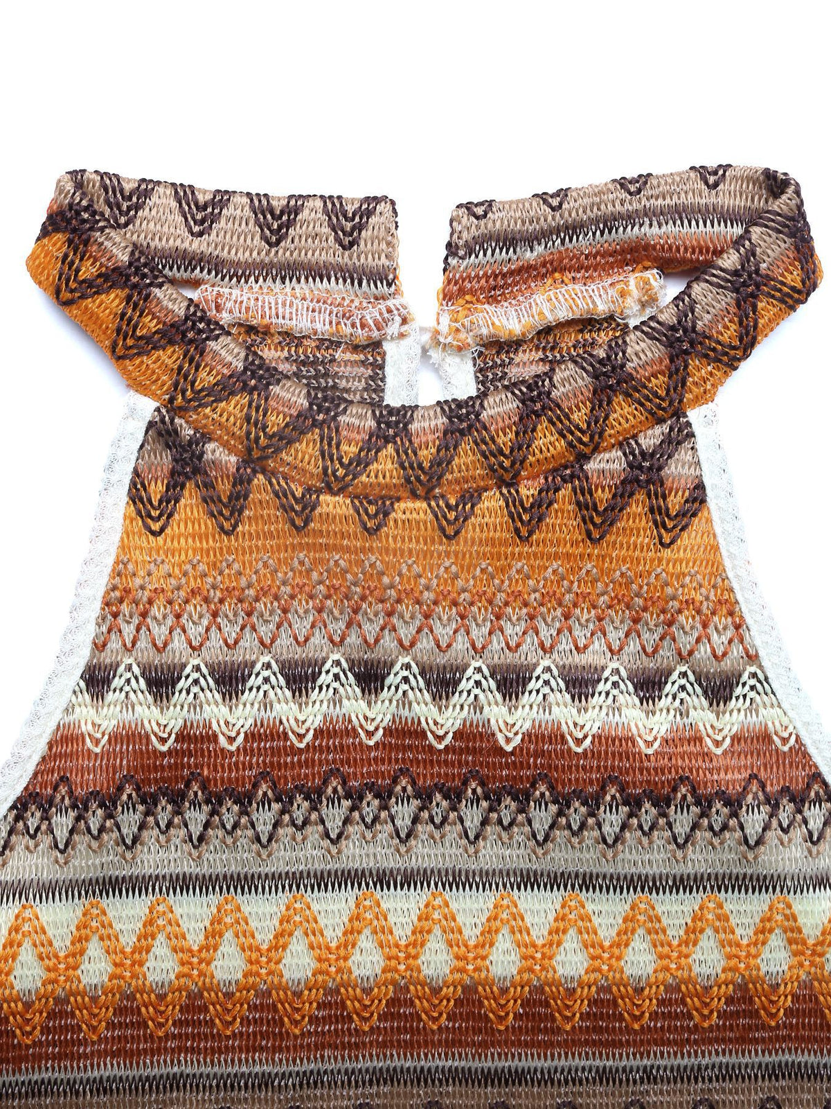 Crochet Halter Top And Ruched Skirt Set - Orange - 2