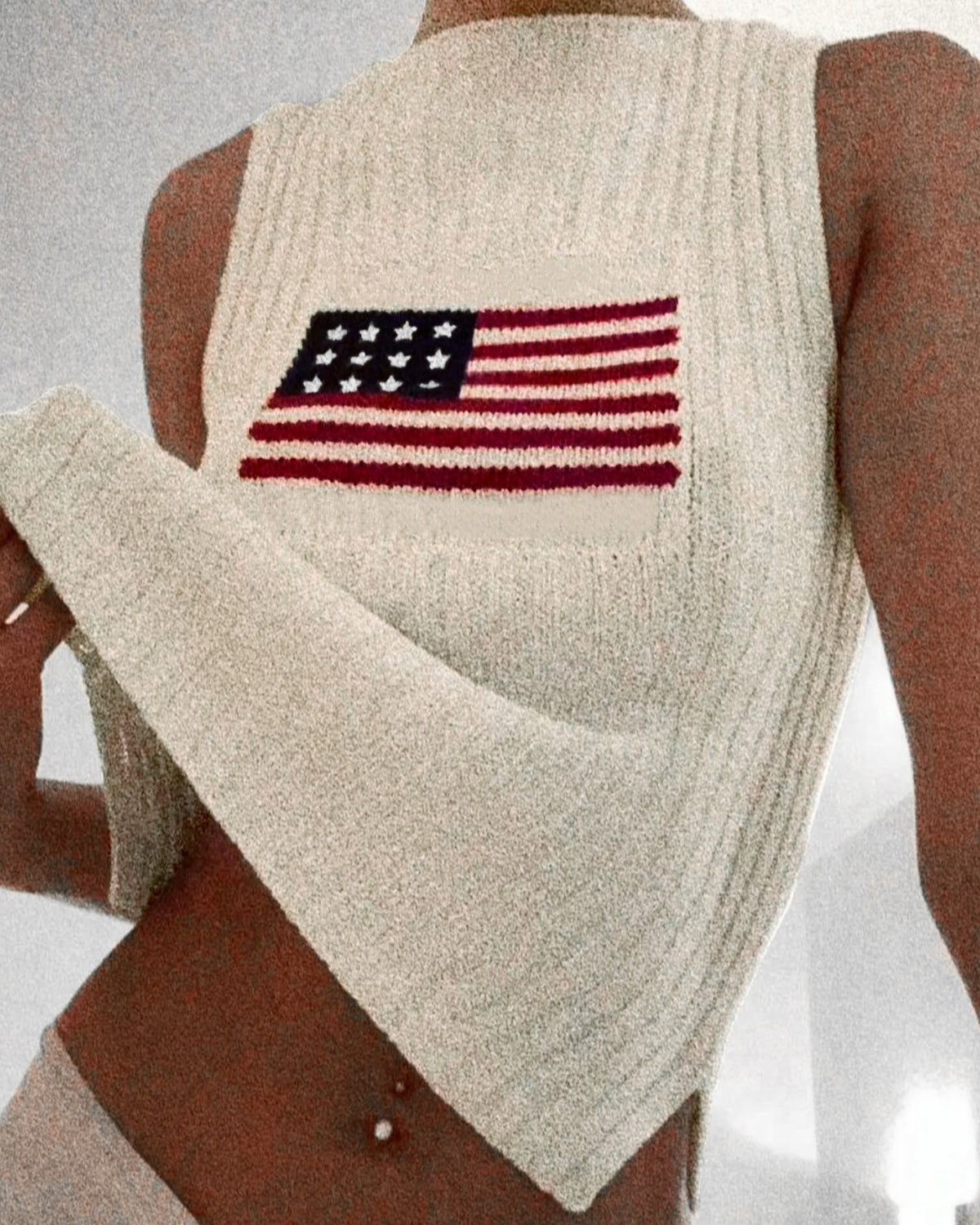 American Flag Knit Sleeveless Vest Top - Off-White