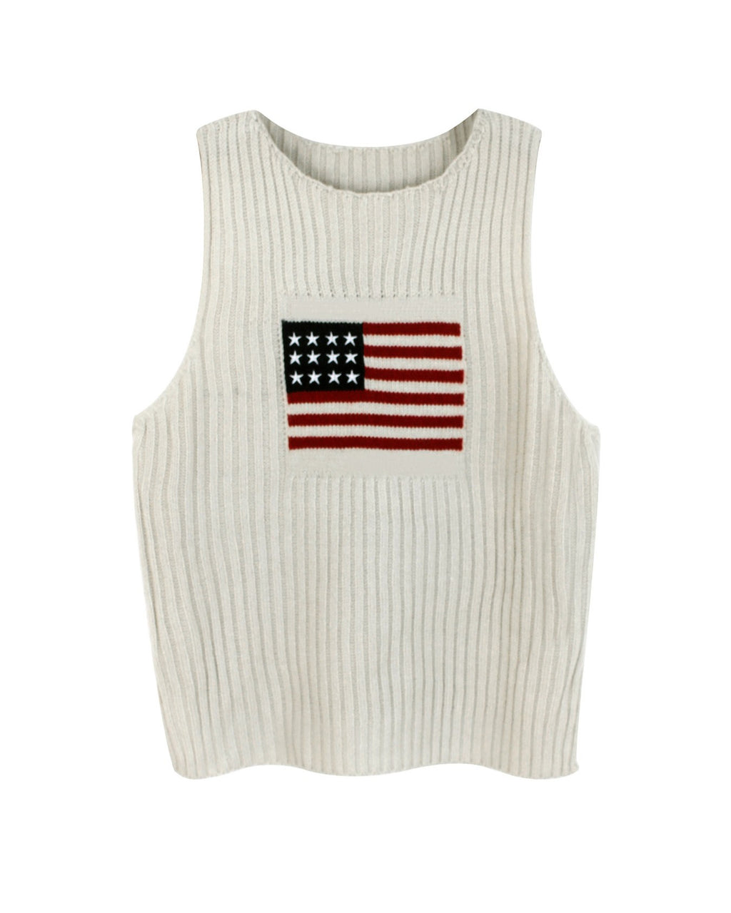 American Flag Knit Sleeveless Vest Top - Off-White - 1