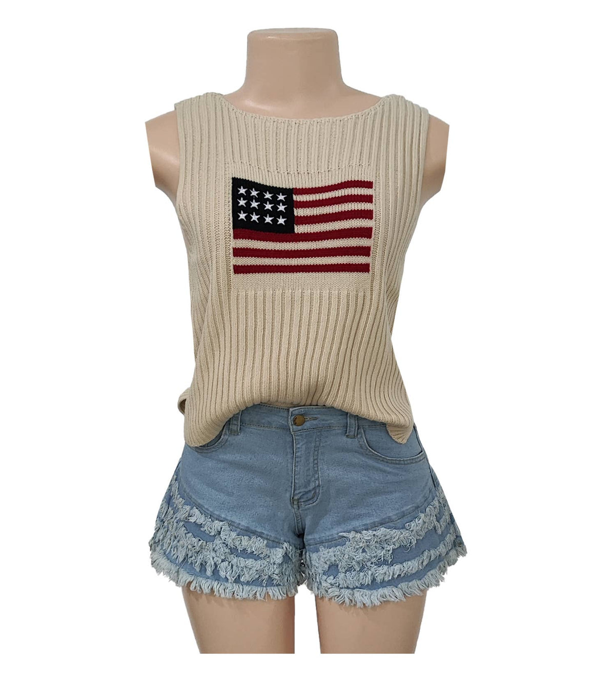 American Flag Knit Sleeveless Vest Top