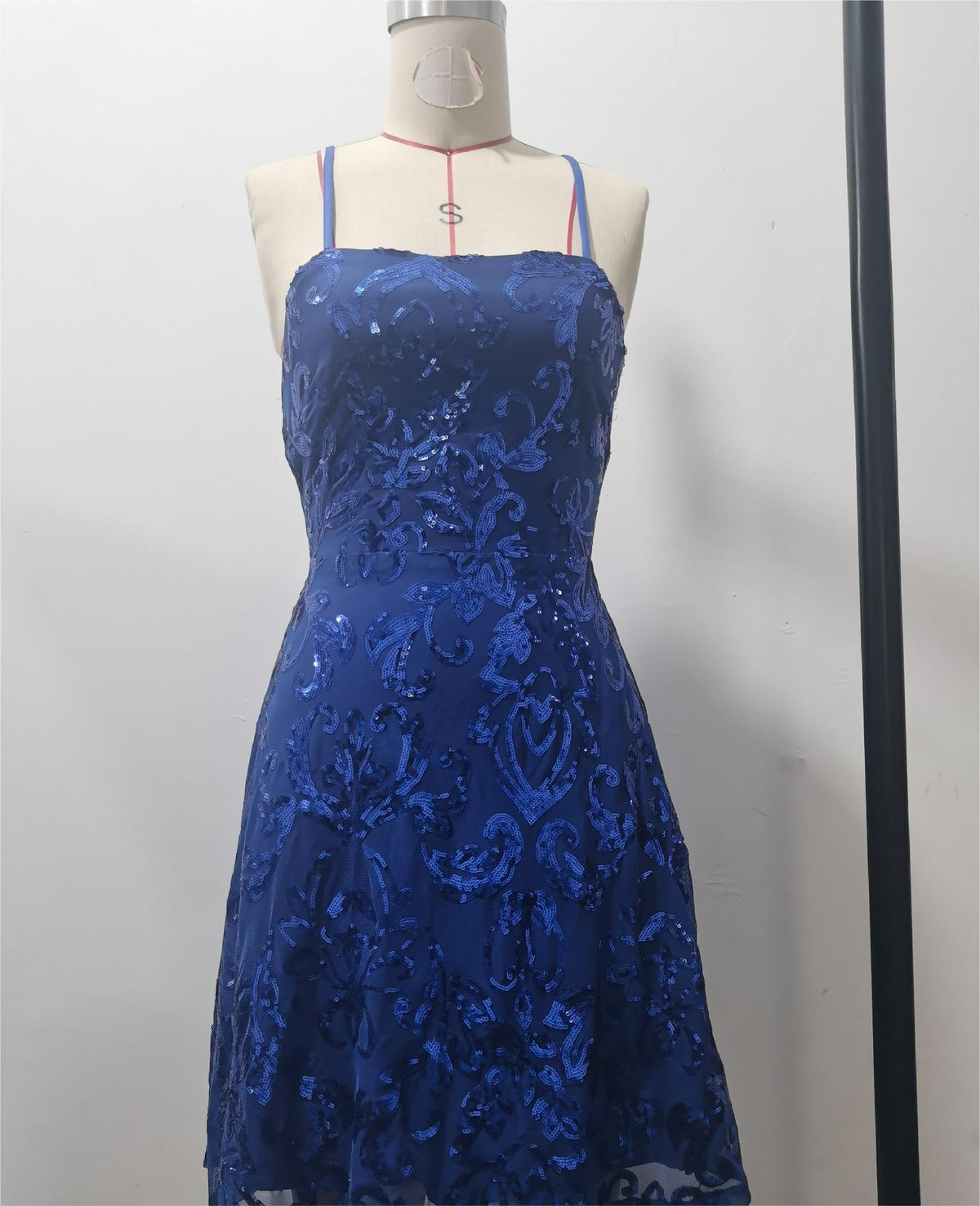 Strappy Backless Sequin Party Mini Dress - blue