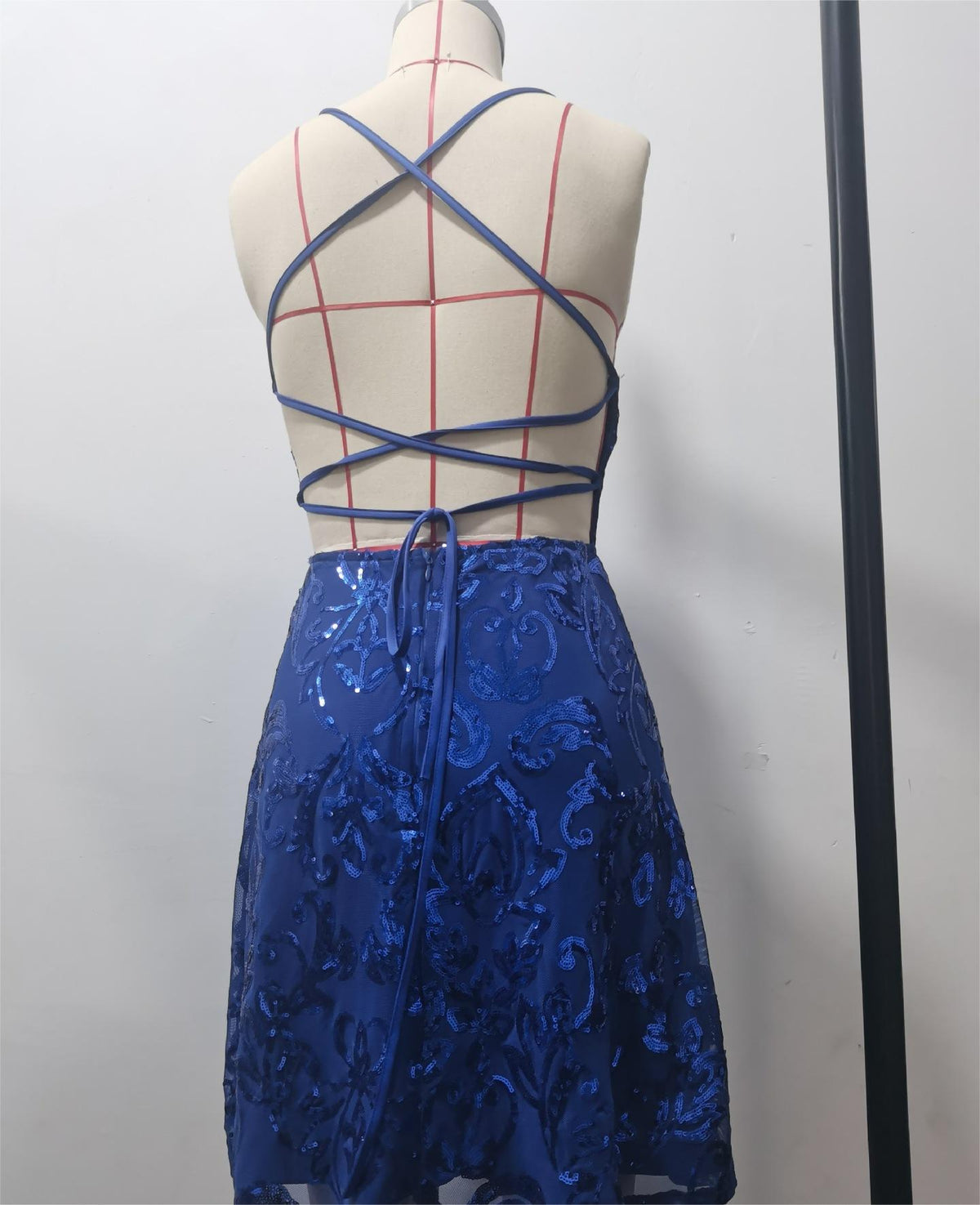 Strappy Backless Sequin Party Mini Dress - blue - 1