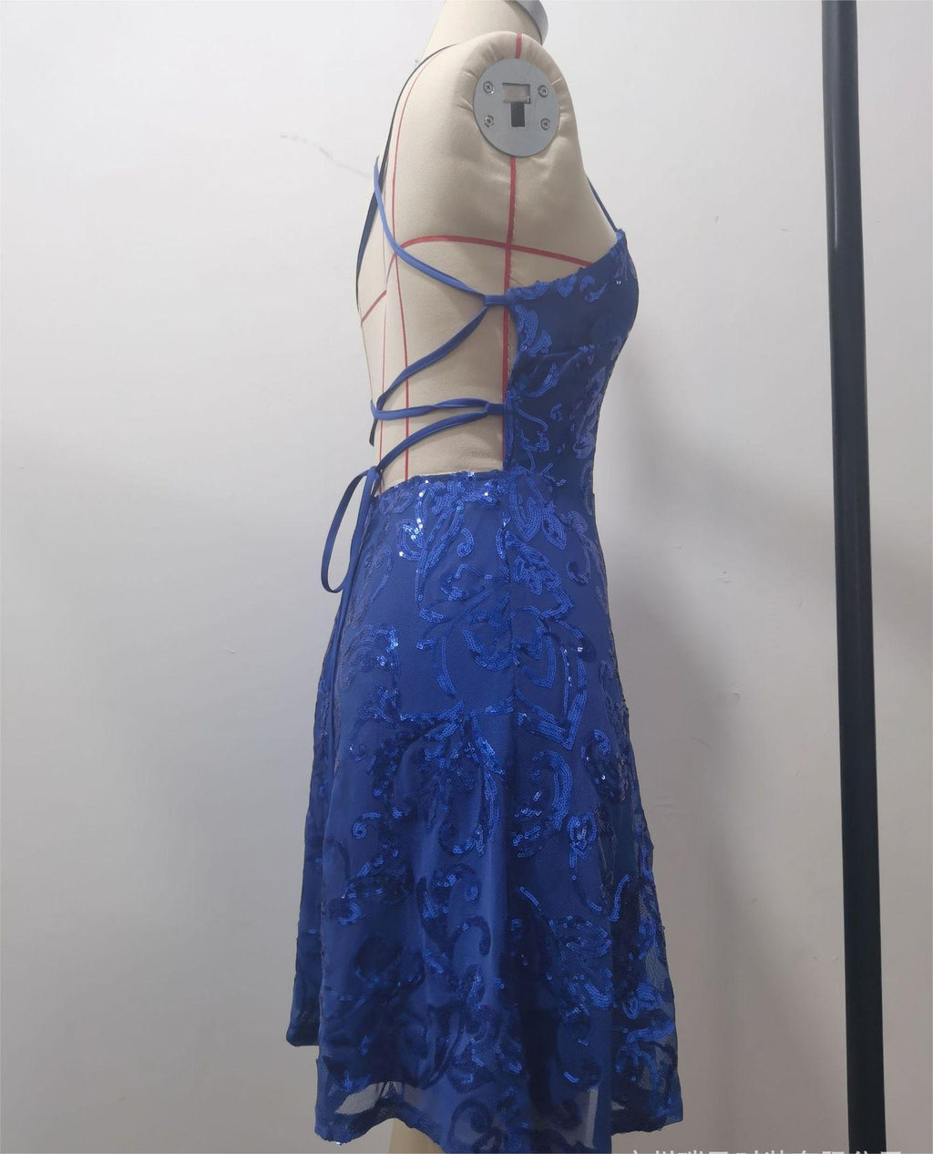 Strappy Backless Sequin Party Mini Dress - blue - 2