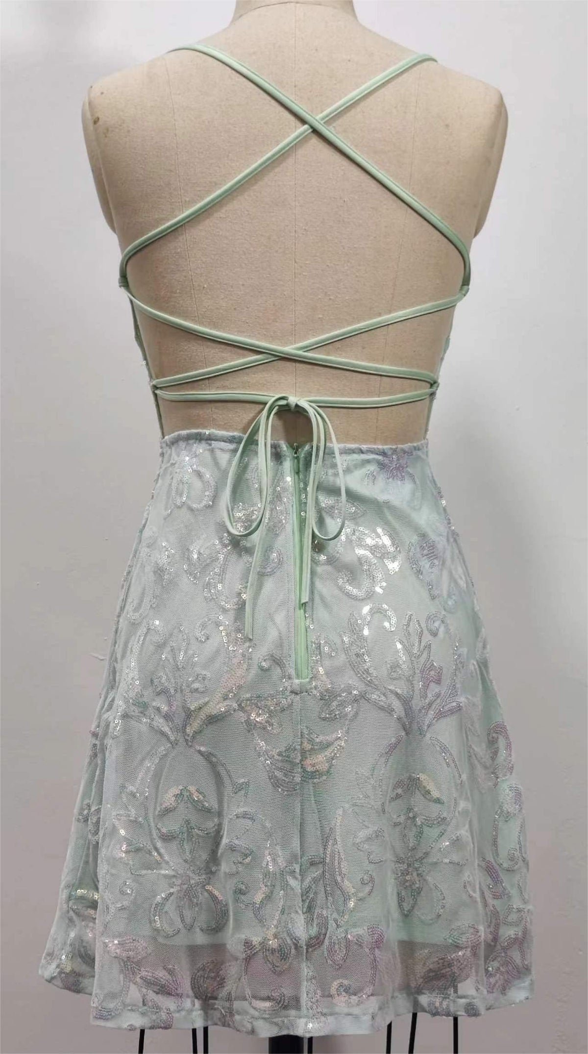 Strappy Backless Sequin Party Mini Dress - green - 2