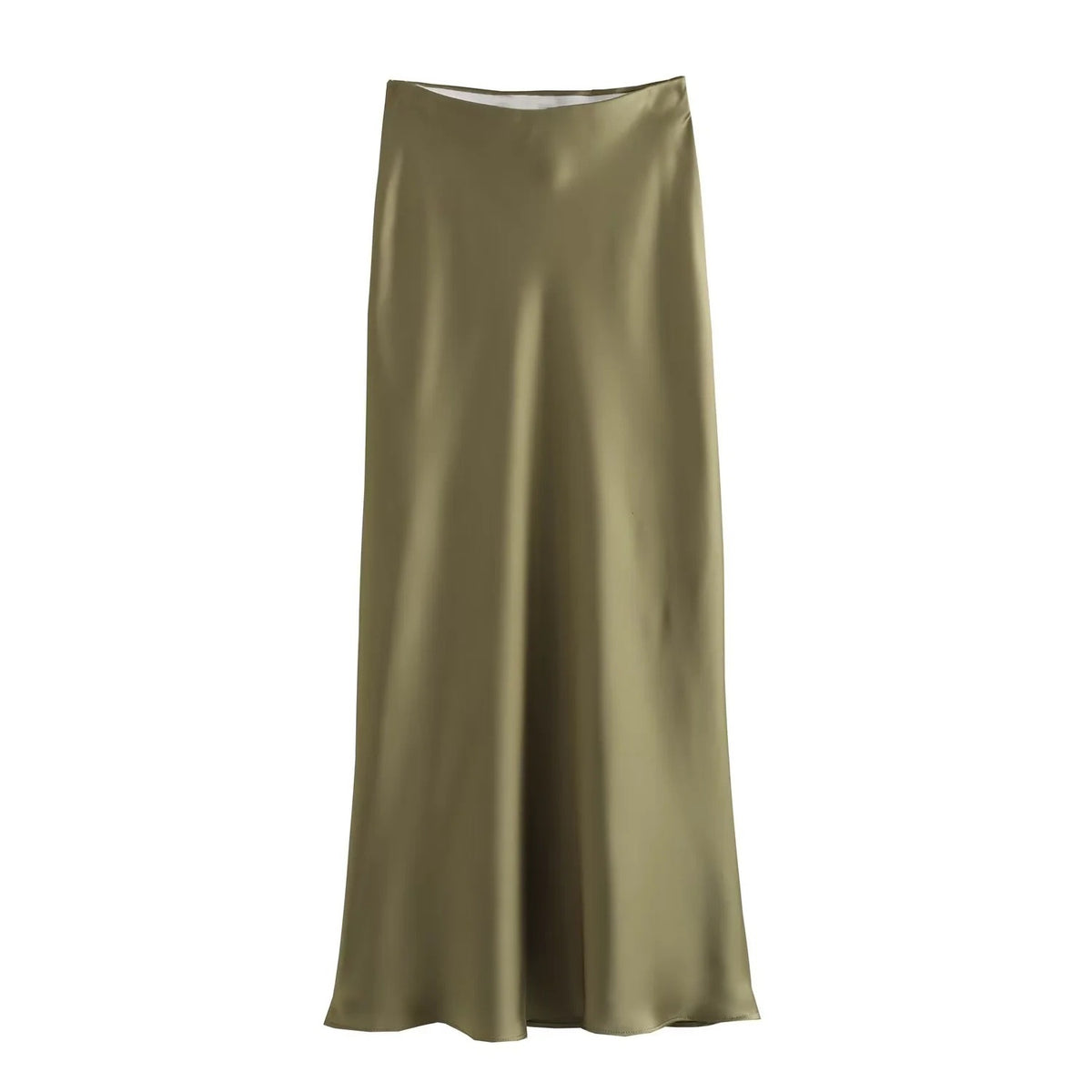 Bias Cut Satin Fishtail Midi Skirt - AGreen