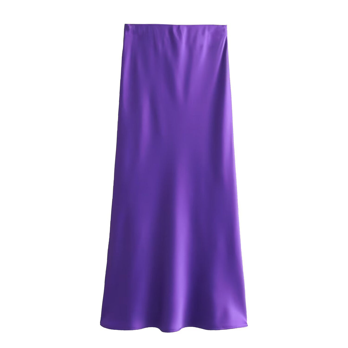Bias Cut Satin Fishtail Midi Skirt - BPurple