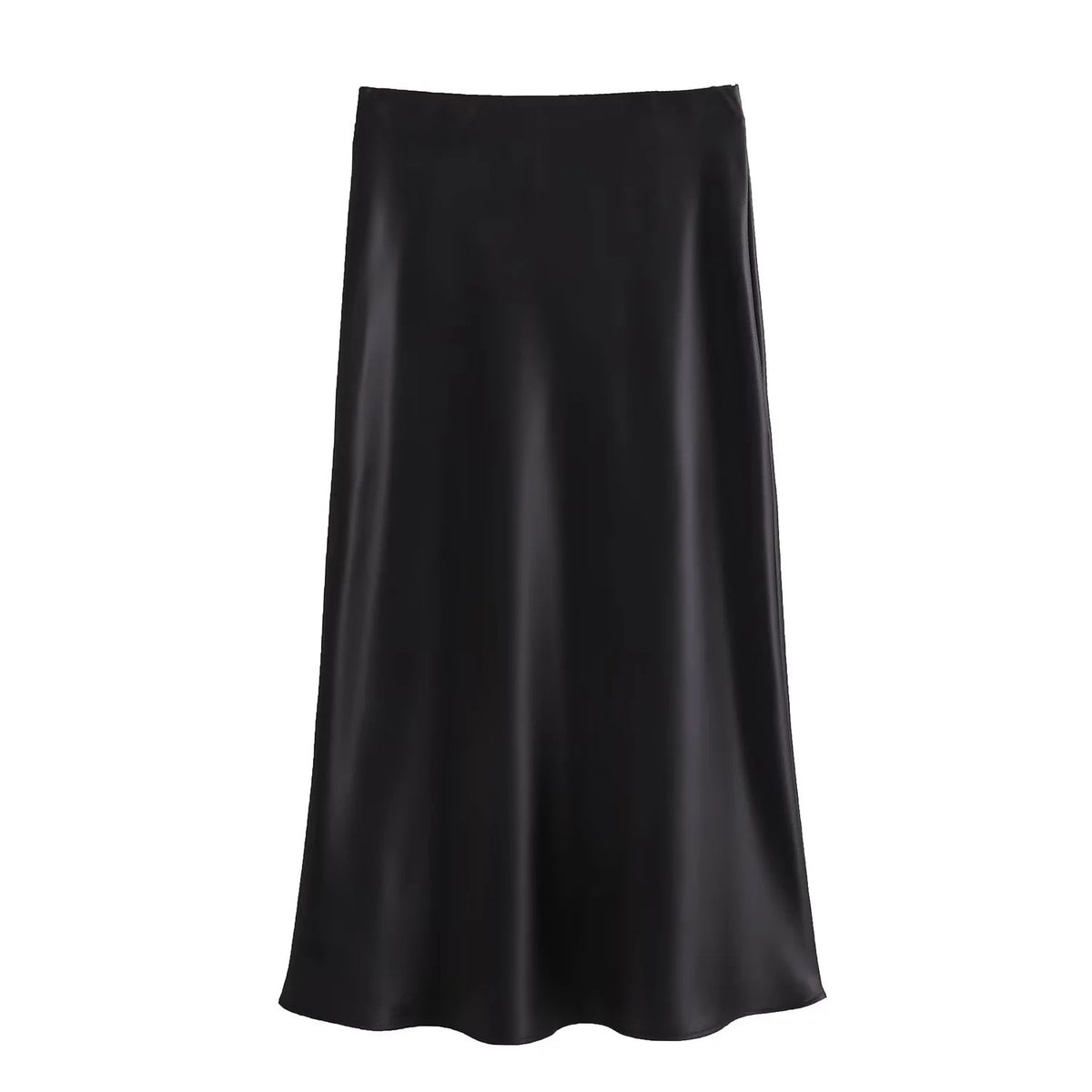 Bias Cut Satin Fishtail Midi Skirt - Black