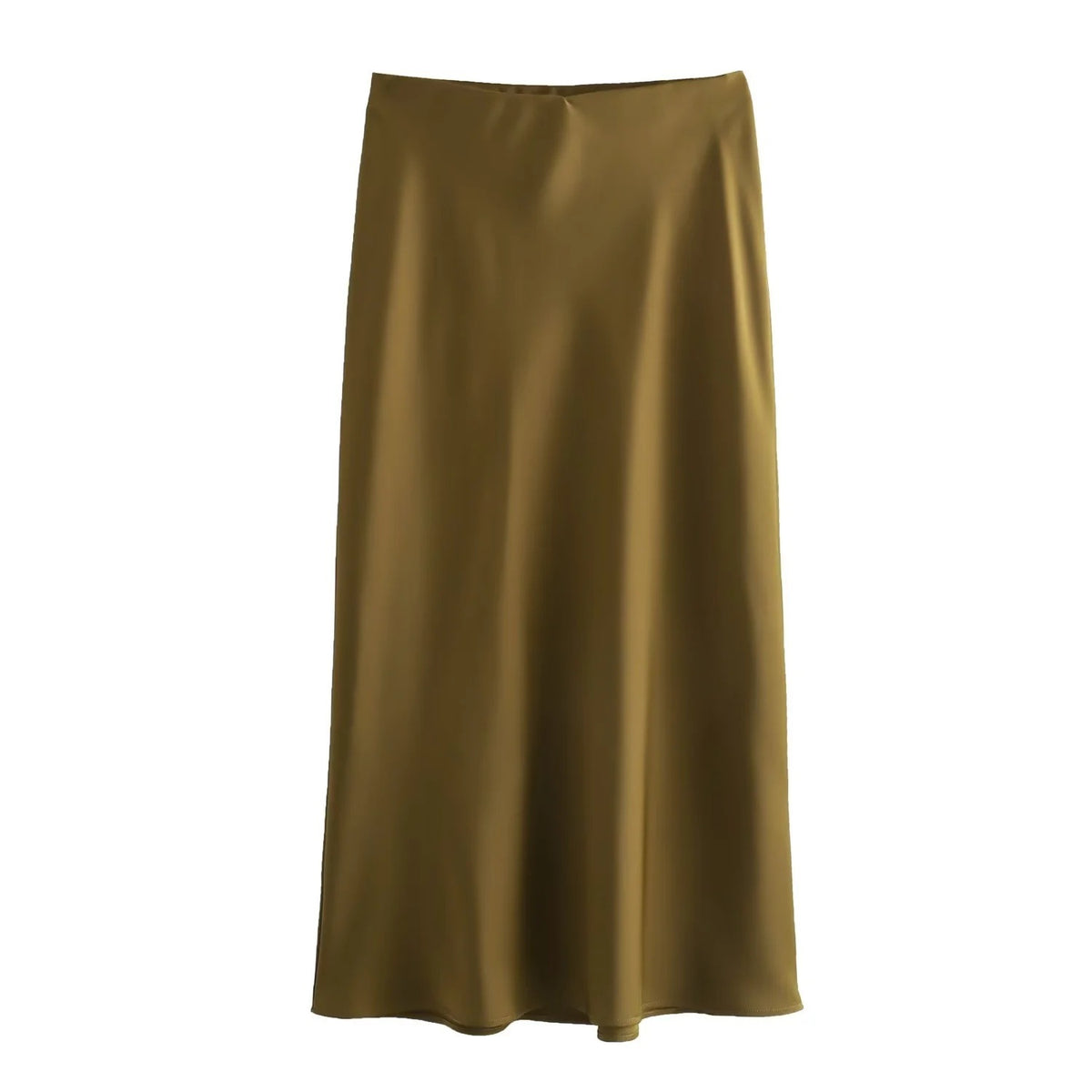 Bias Cut Satin Fishtail Midi Skirt - Brown