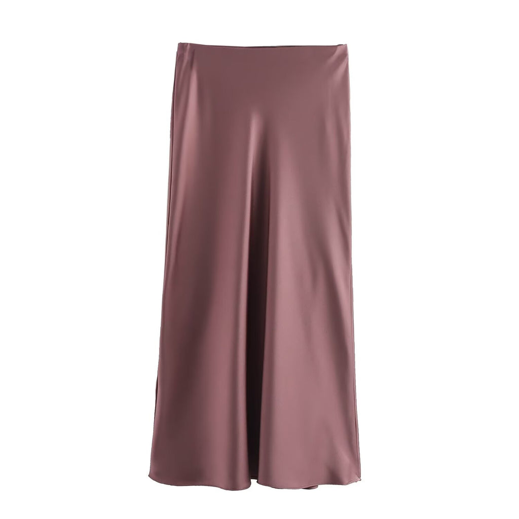 Bias Cut Satin Fishtail Midi Skirt - Champagn