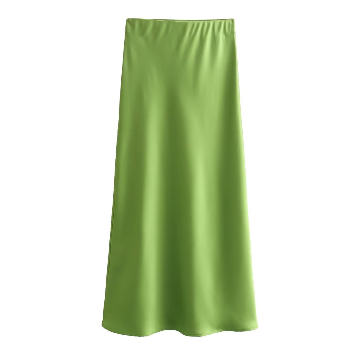 Bias Cut Satin Fishtail Midi Skirt - Grass