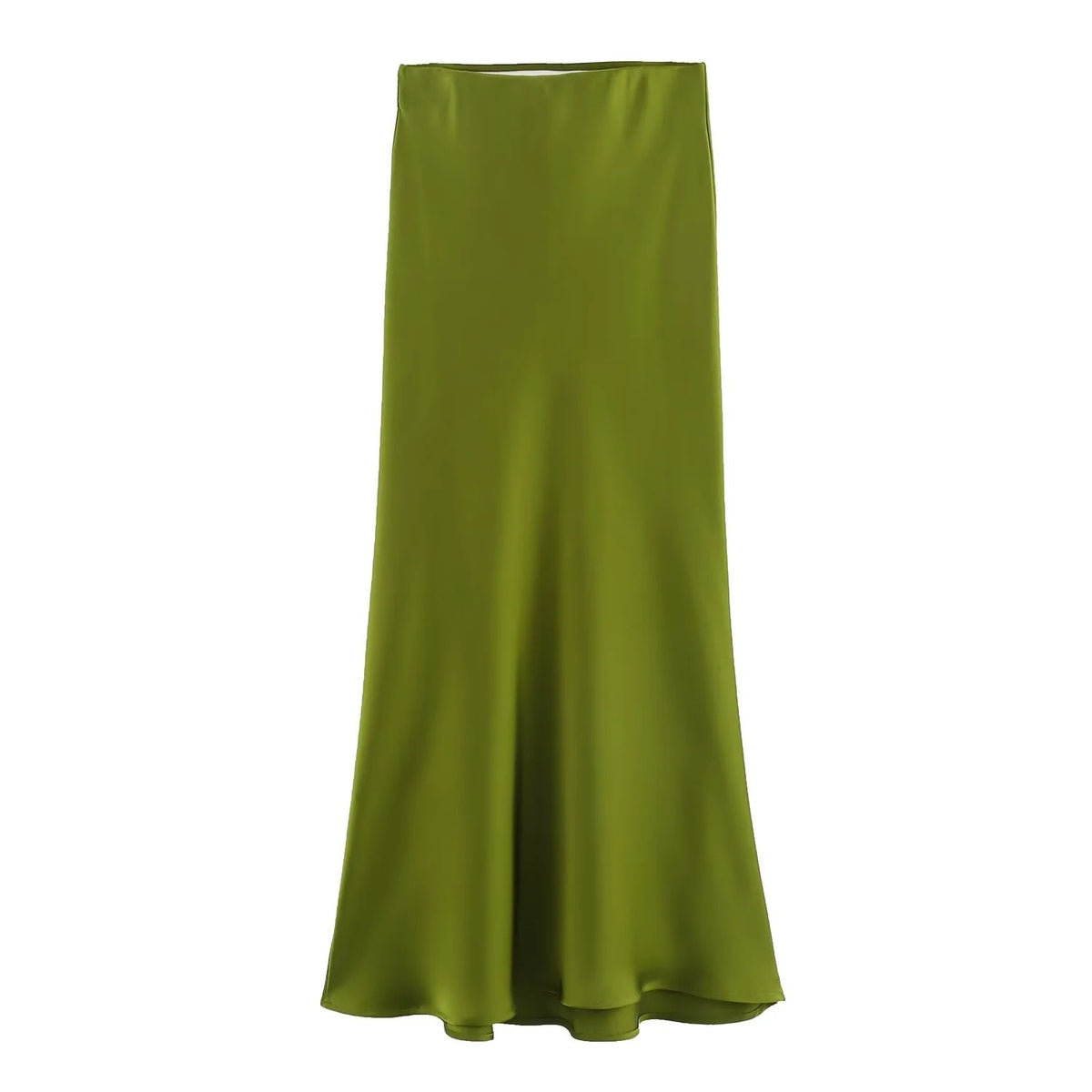 Bias Cut Satin Fishtail Midi Skirt - Green