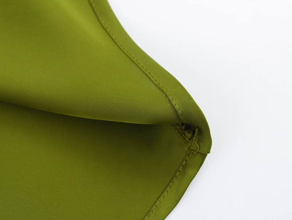 Bias Cut Satin Fishtail Midi Skirt - Green - 2