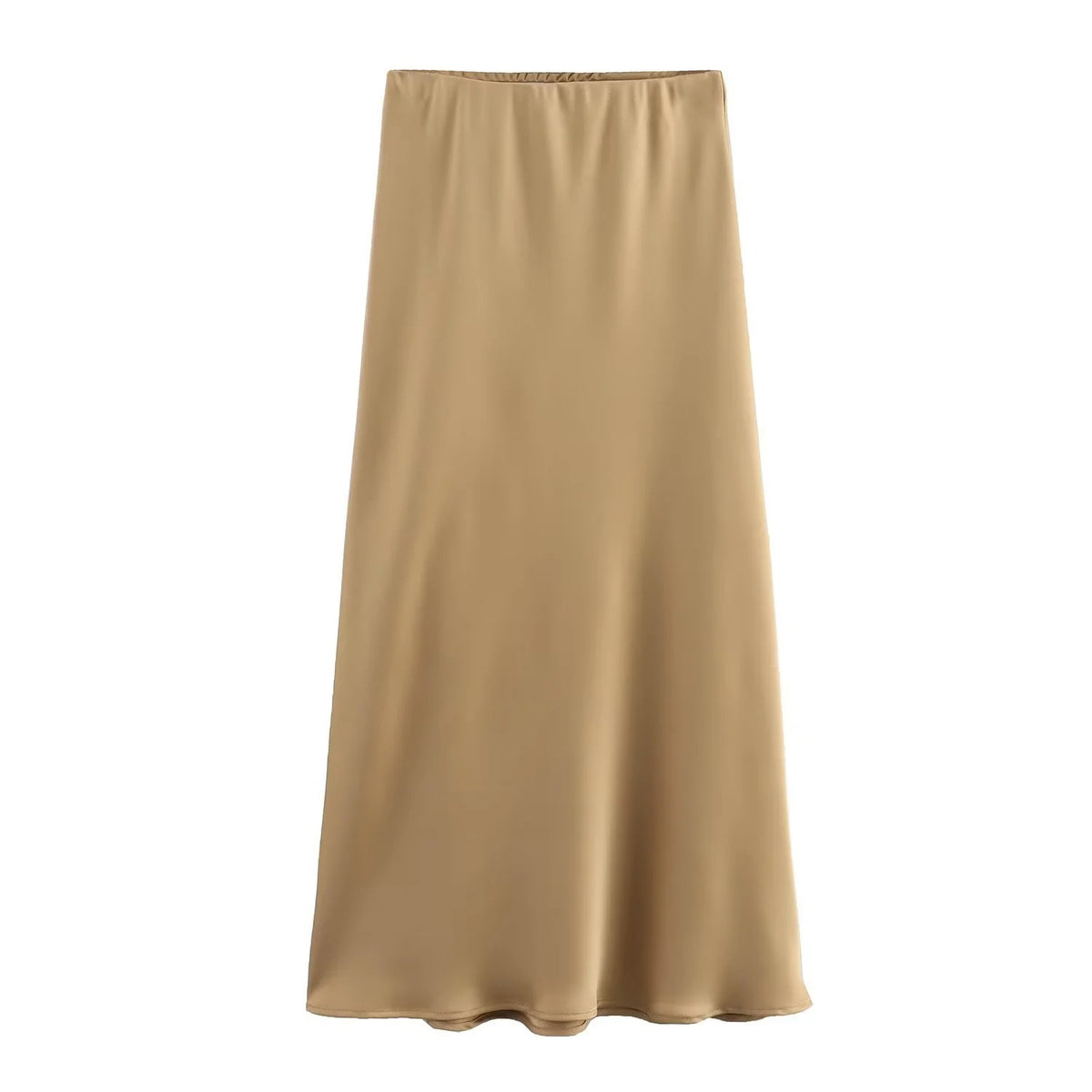 Bias Cut Satin Fishtail Midi Skirt - LKhaki