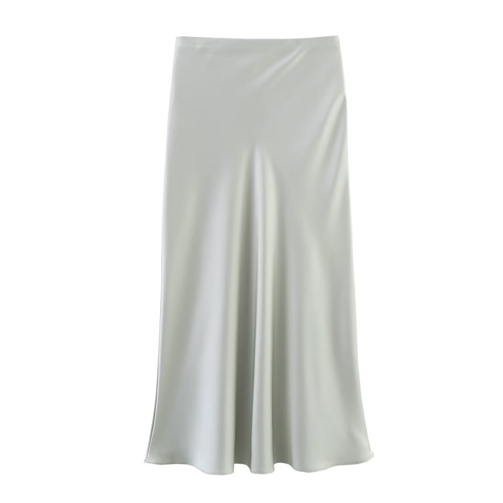 Bias Cut Satin Fishtail Midi Skirt - LVGrey