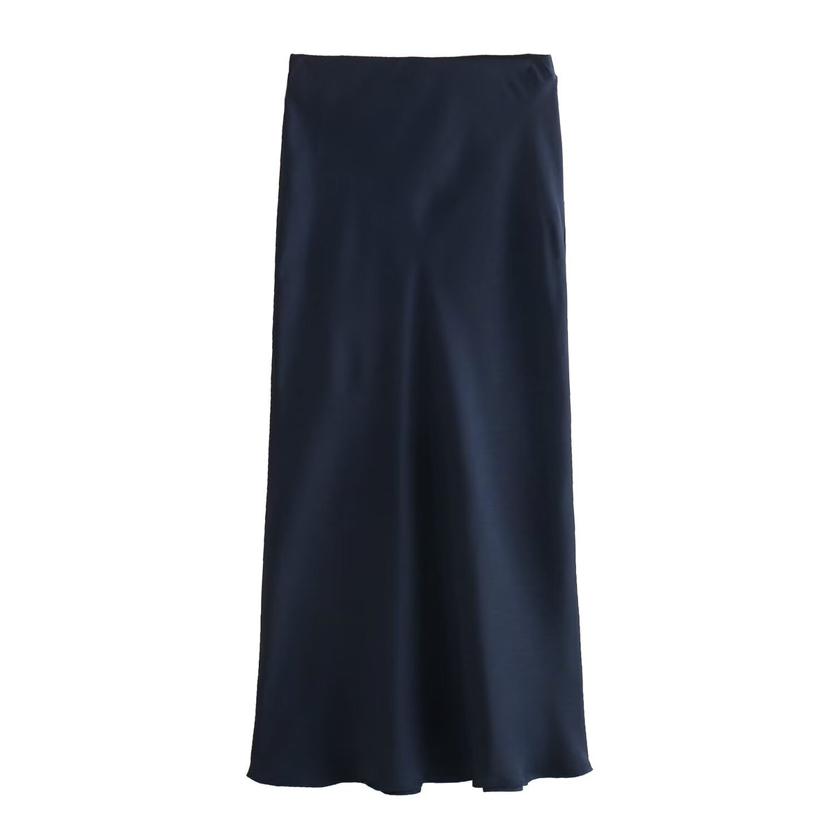 Bias Cut Satin Fishtail Midi Skirt - NavyBlue