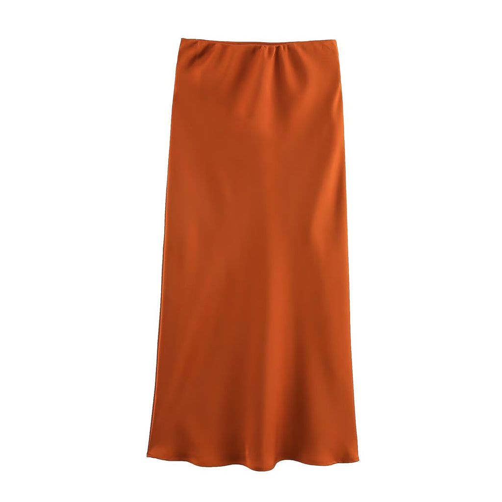 Bias Cut Satin Fishtail Midi Skirt - Orange