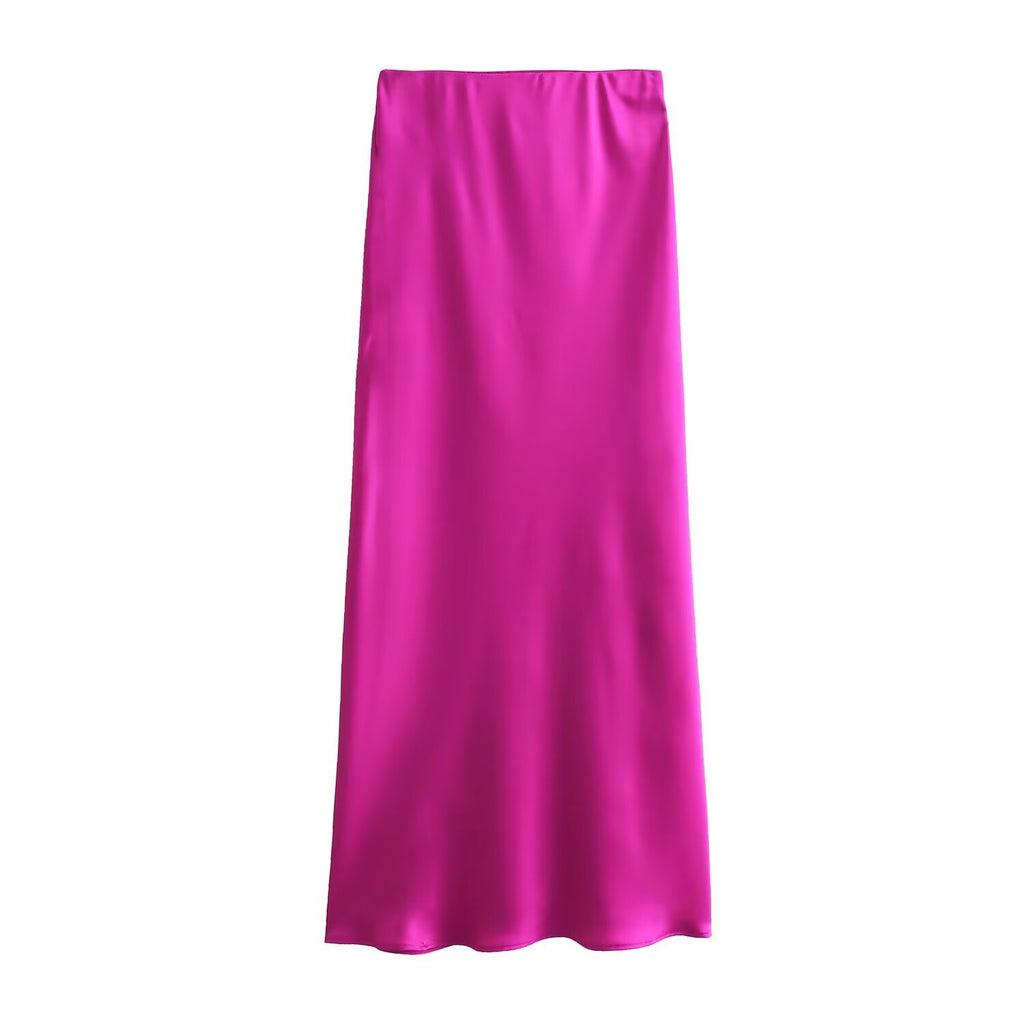Bias Cut Satin Fishtail Midi Skirt - PRose