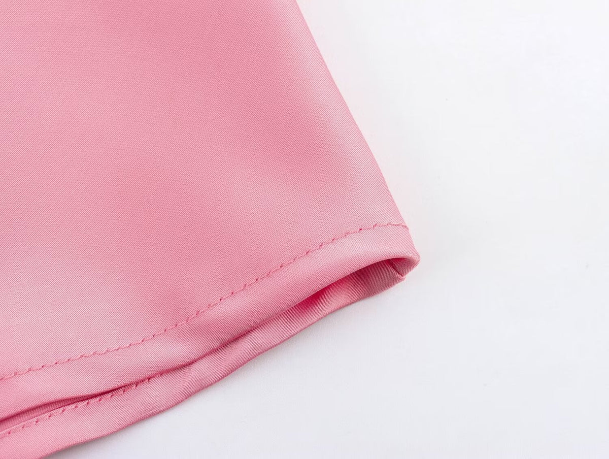 Bias Cut Satin Fishtail Midi Skirt - Pink - 1