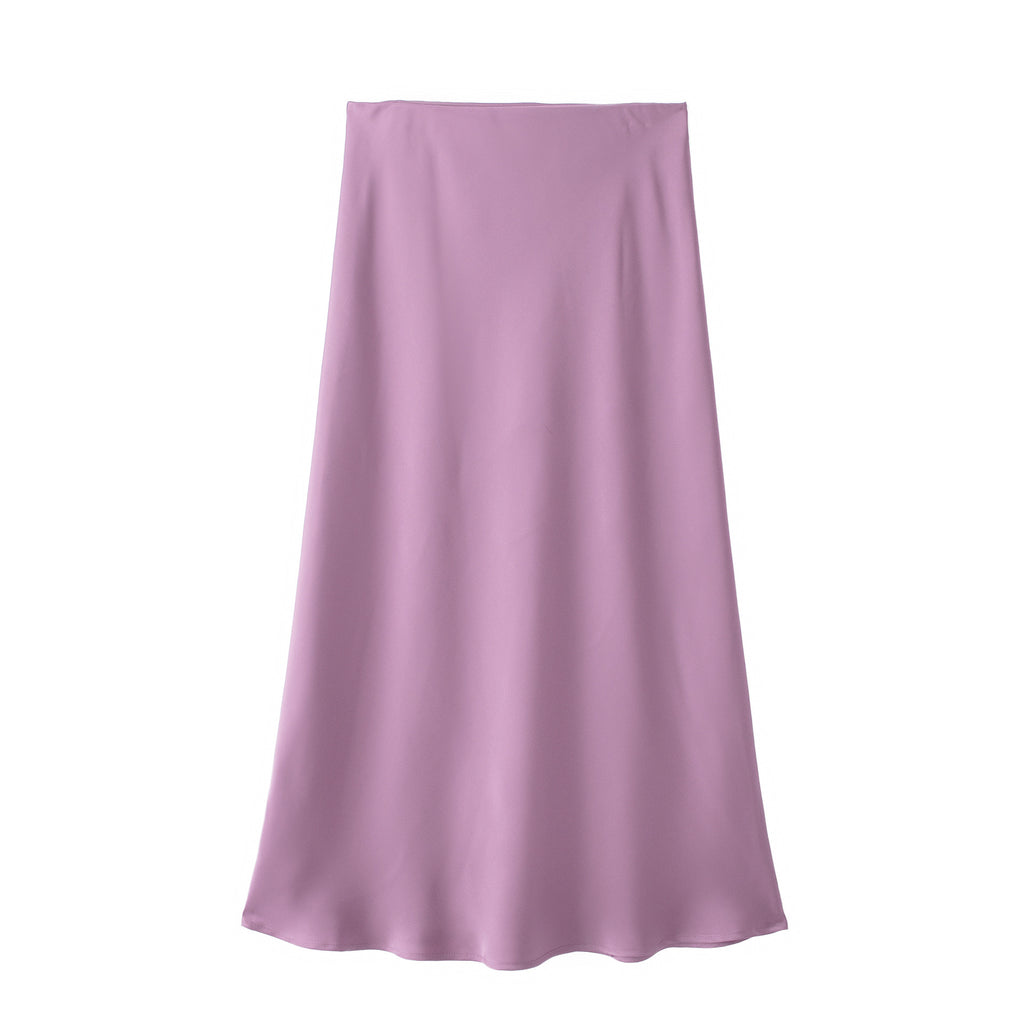 Bias Cut Satin Fishtail Midi Skirt - Purple