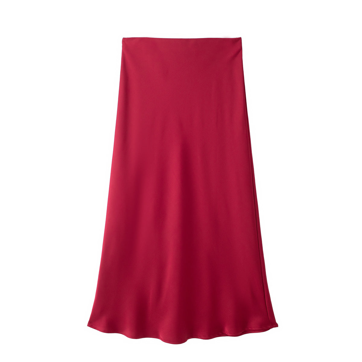 Bias Cut Satin Fishtail Midi Skirt - Red
