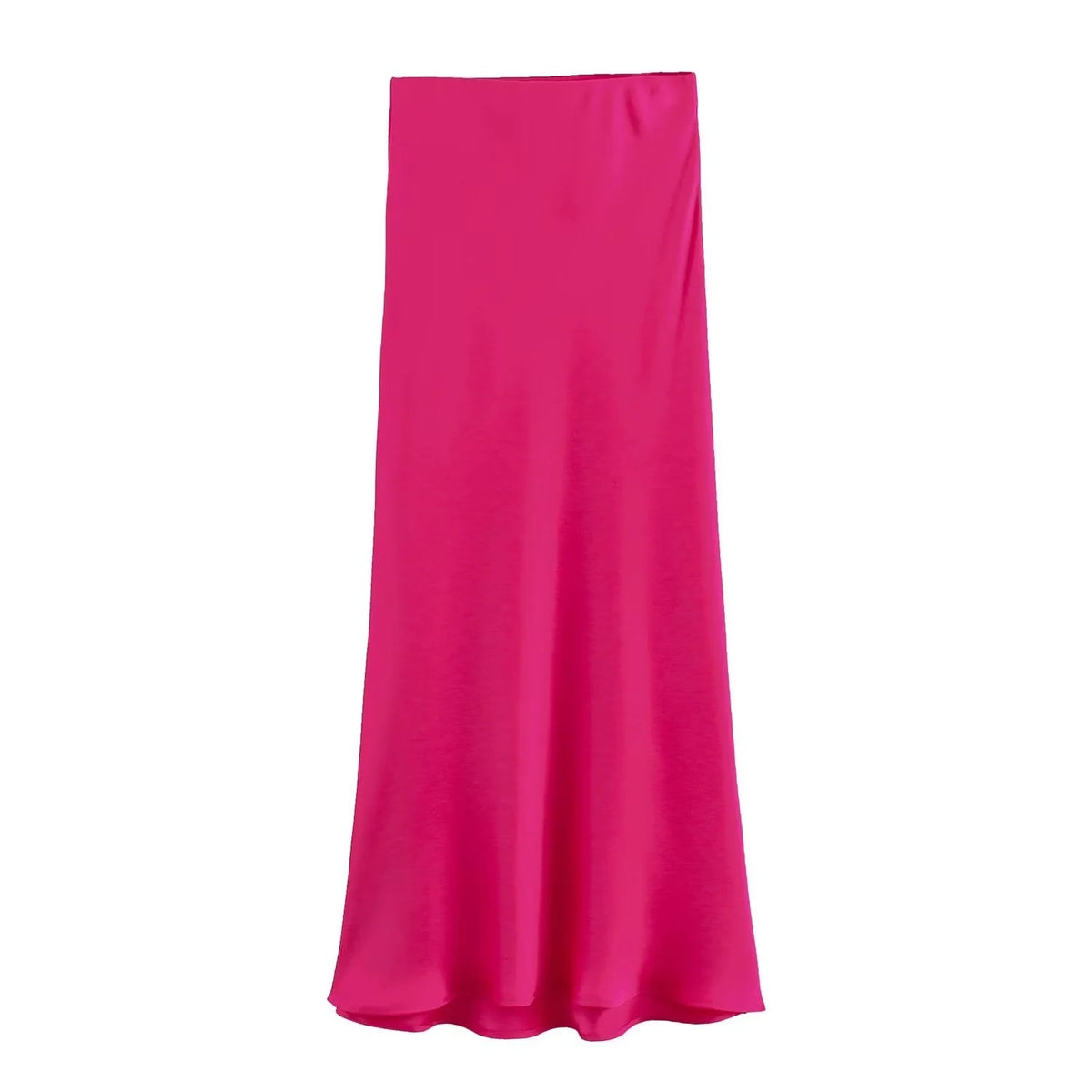 Bias Cut Satin Fishtail Midi Skirt - Rose_Red