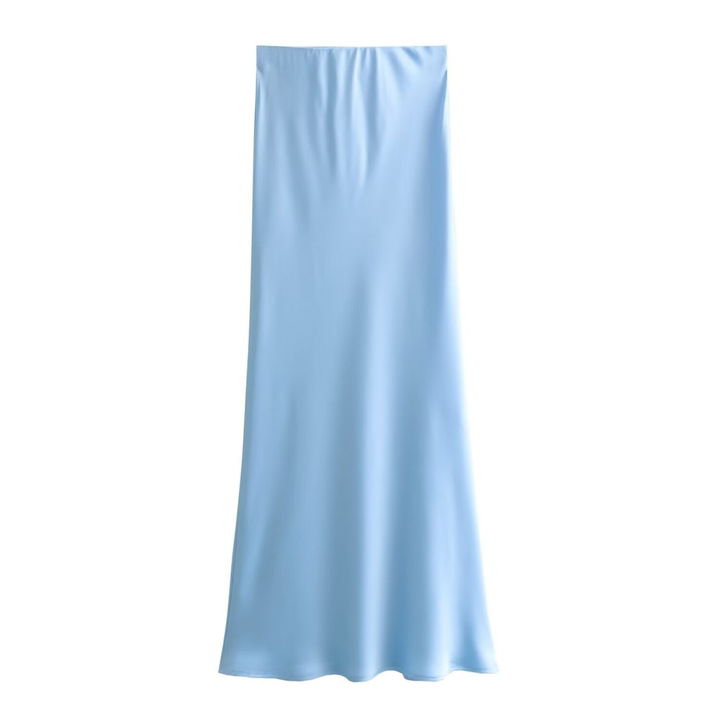 Bias Cut Satin Fishtail Midi Skirt - SkyBlue