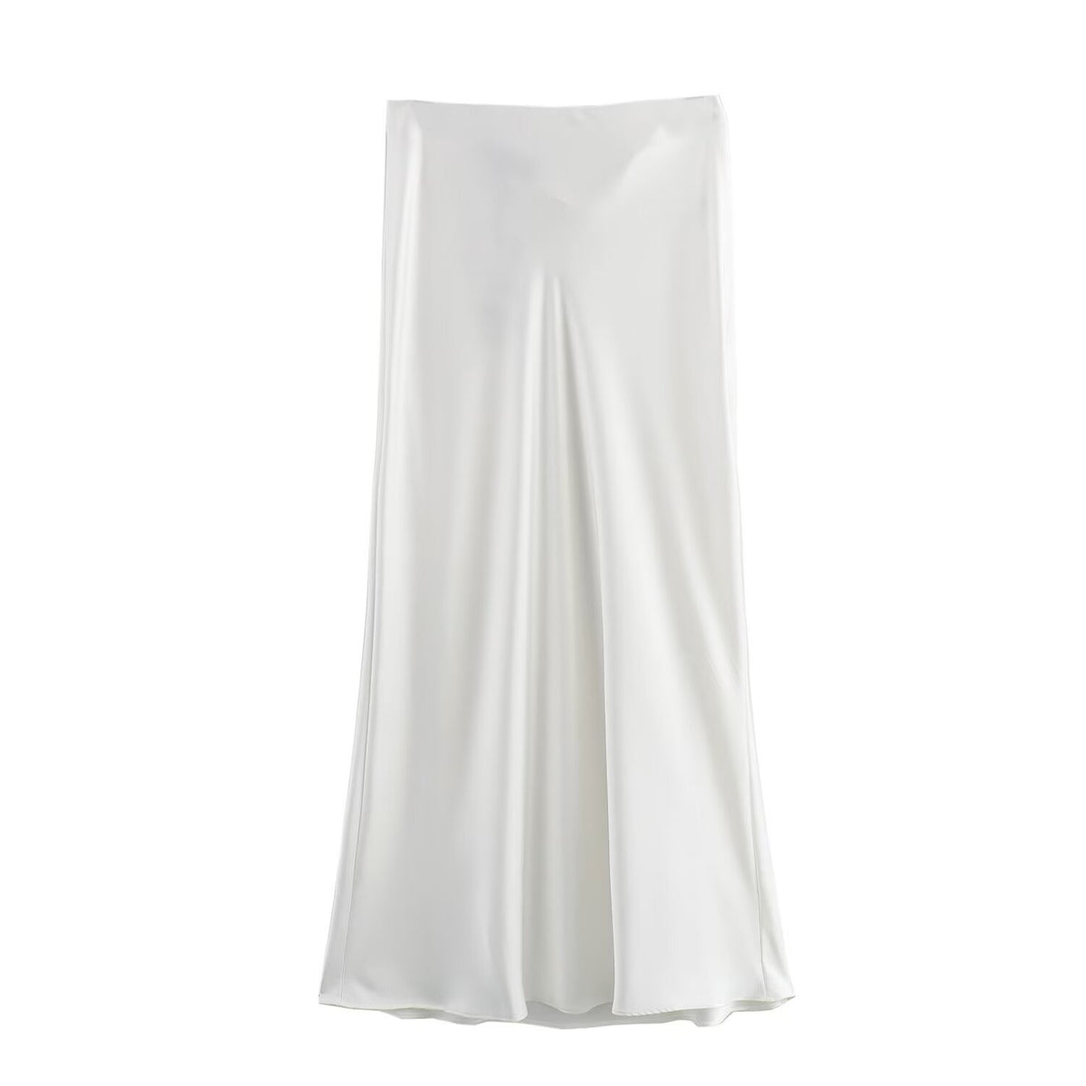Bias Cut Satin Fishtail Midi Skirt - White