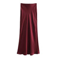 Bias Cut Satin Fishtail Midi Skirt - Wine_Red